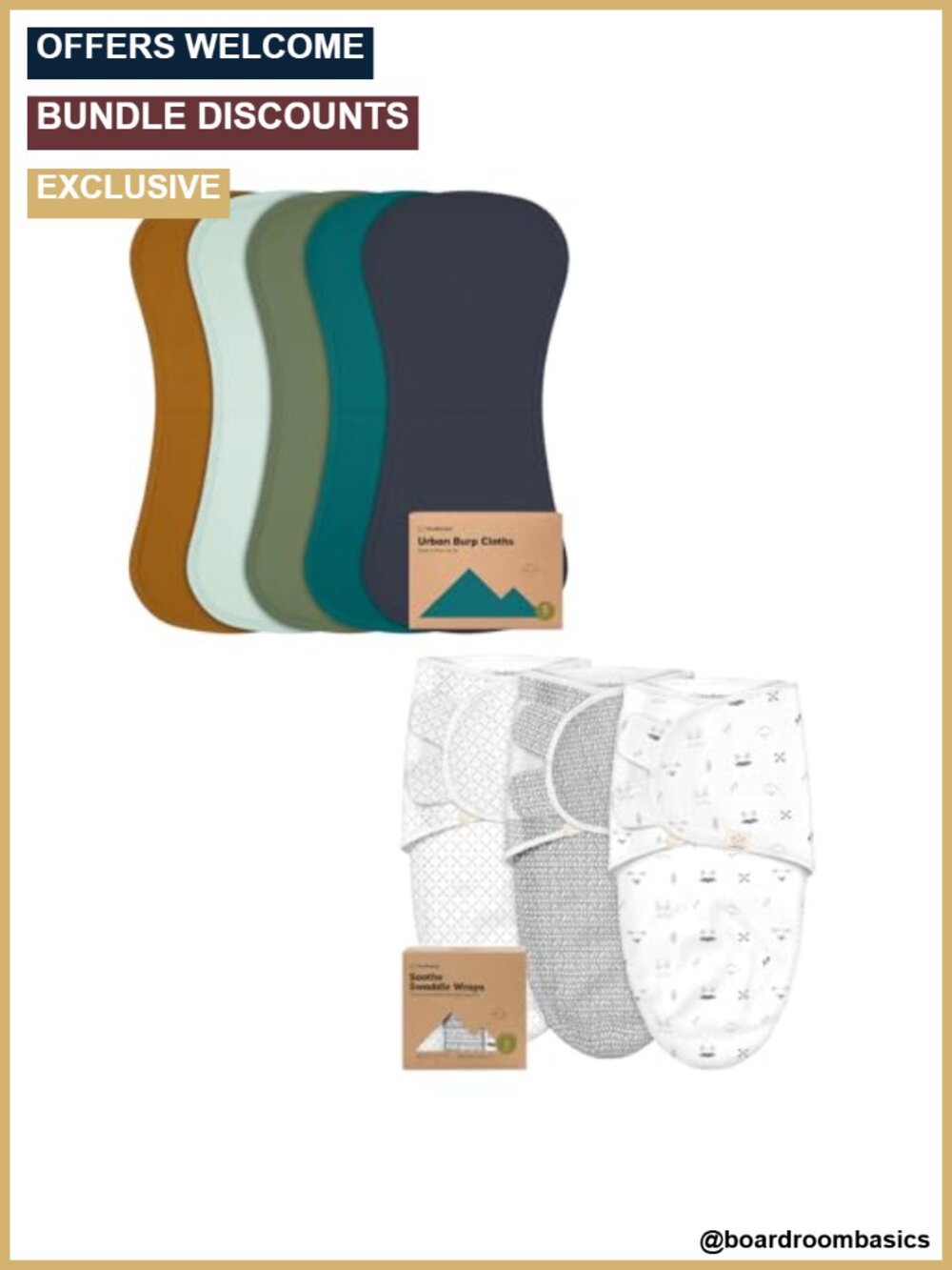 KeaBabies 5-Pack Burp Cloths & 3-Pack Swaddle Sleep Sacks GOTS Certified Cotton